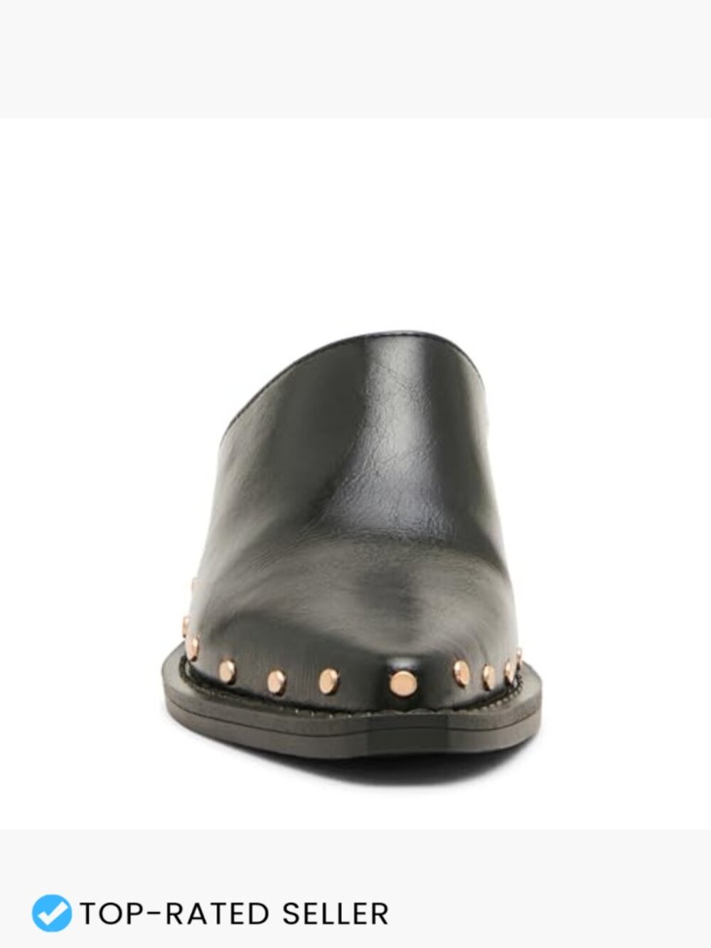 Pointed Toe Clog with Gold Studs Block Heel Pull-On Faux Leather Fashion Shoe - Picture 2 of 7
